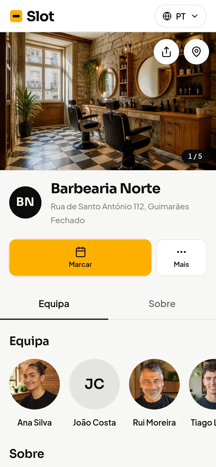 Página do espaço com botão Marcar